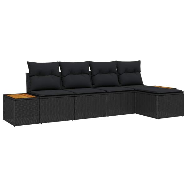 ARDEBO.de - 5-teilige Garten Sofa Set mit Kissen Schwarz Poly Rattan Akazie