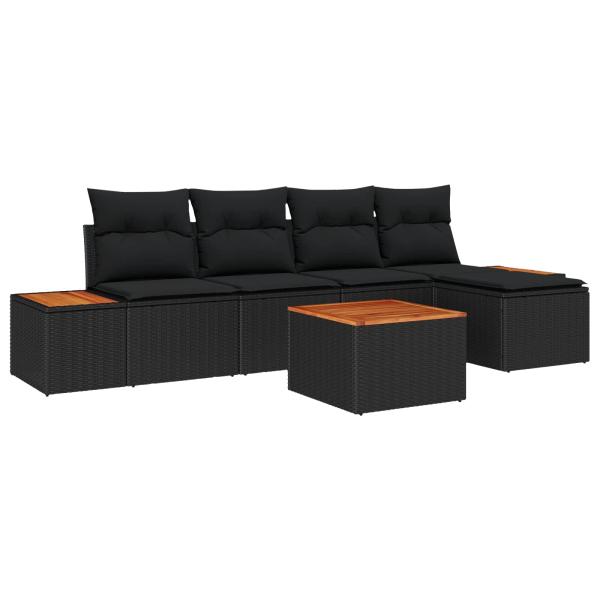 ARDEBO.de - 6-teiliges Garten Sofa Set mit Kissen Schwarz Poly Rattan Akazie