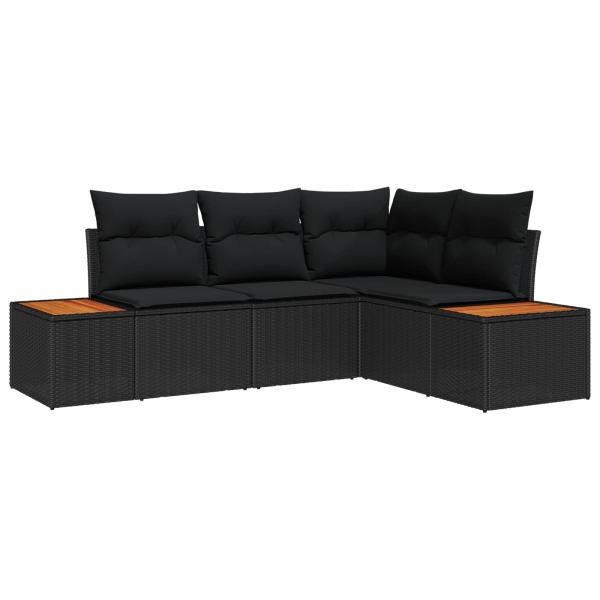 ARDEBO.de - 4-teiliges Garten Sofa Set mit Kissen Schwarz Poly Rattan Akazie