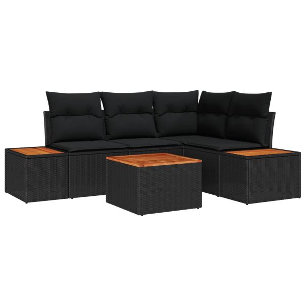 ARDEBO.de - 5-teiliges Garten-Sofa-Set mit Kissen Schwarz Poly-Rattan Akazie
