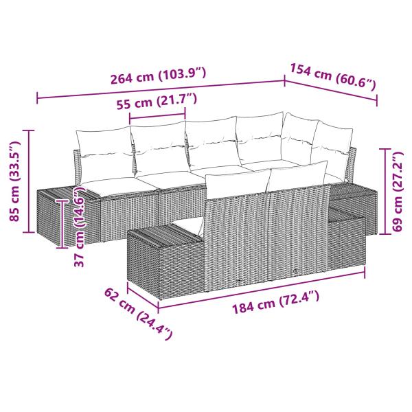 7-teiliges Garten-Sofa-Set mit Kissen Schwarz Poly-Rattan Akazie