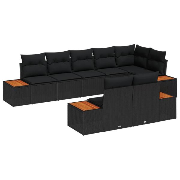ARDEBO.de - 8-teiliges Garten Sofa Set mit Kissen Schwarz Poly-Rattan Akazie