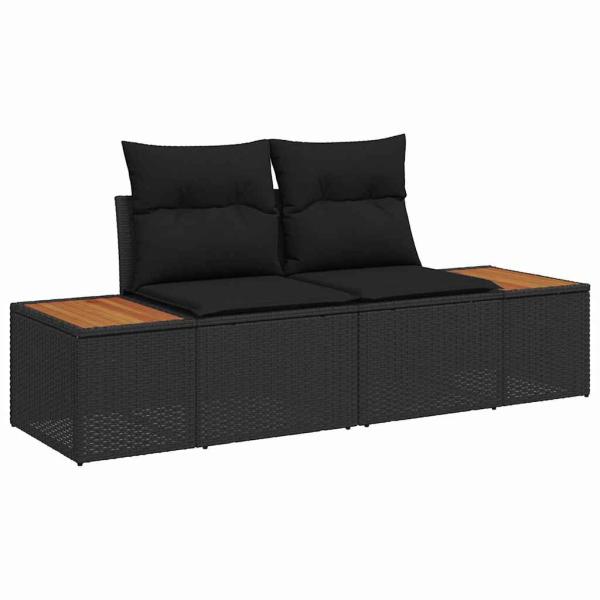 9-teiliges Garten-Sofa-Set mit Kissen Schwarz Poly-Rattan Akazie