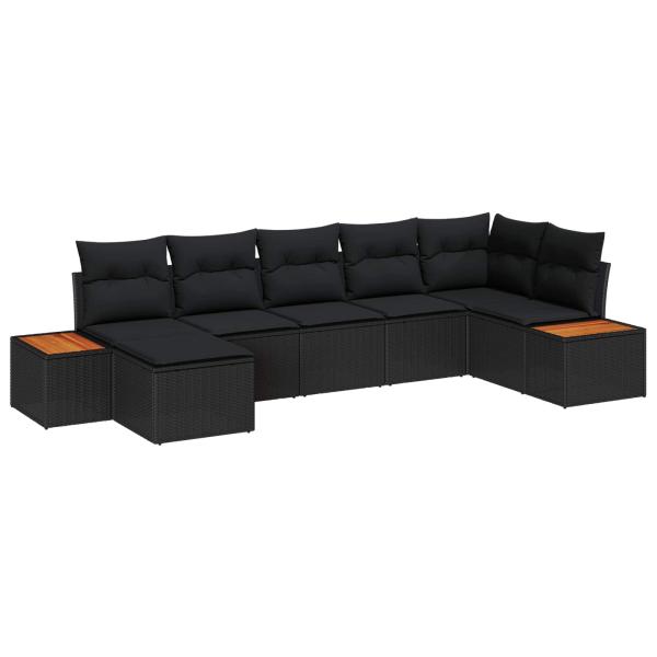 ARDEBO.de - 7-teiliges Garten Sofa Set mit Kissen in Schwarz aus Poly Rattan und Akazie