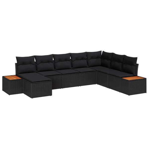 ARDEBO.de - 8-teiliges Garten-Sofa-Set mit Kissen Schwarz Poly-Rattan Akazie