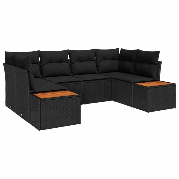 ARDEBO.de - 6-teiliges Garten-Sofaset mit Kissen Schwarz Poly-Rattan Akazie