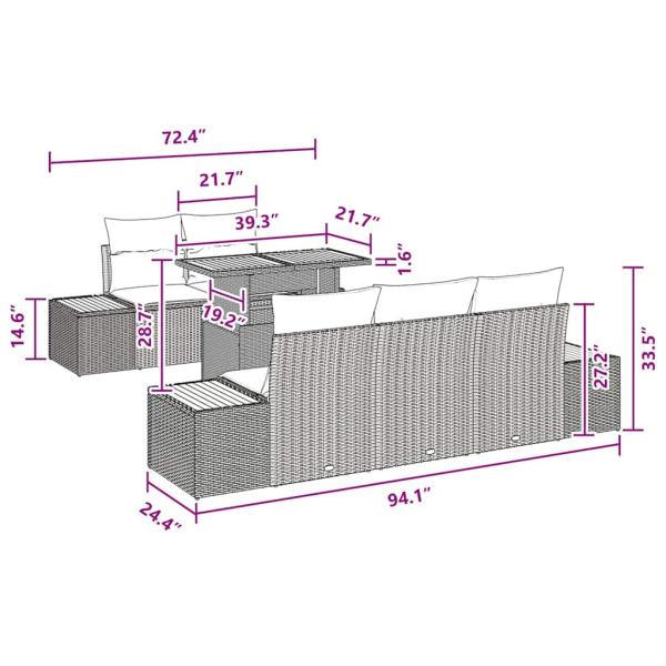 6-teilige Garten-Essgruppe mit Kissen Schwarz Poly Rattan Akazie