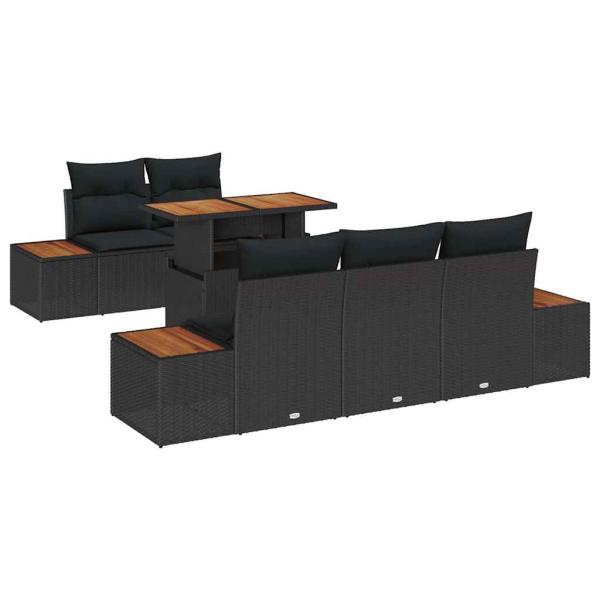 6-teilige Garten-Essgruppe mit Kissen Schwarz Poly Rattan Akazie