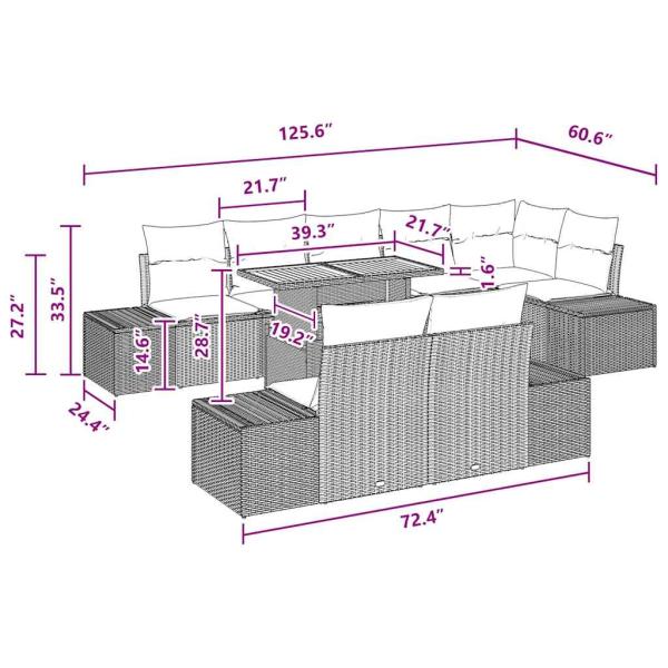 9-teiliges Garten Essbereich mit Kissen Schwarz Poly Rattan Akazie