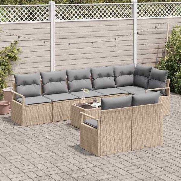 9-teiliges Garten Sofaset mit Kissen Schwarz Poly Rattan