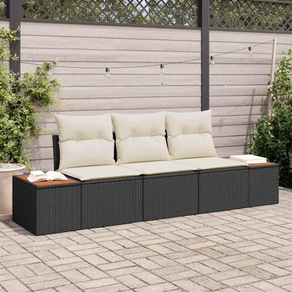 ARDEBO.de - 3-teiliges Garten-Sofa-Set mit Kissen Schwarz Poly-Rattan Akazie