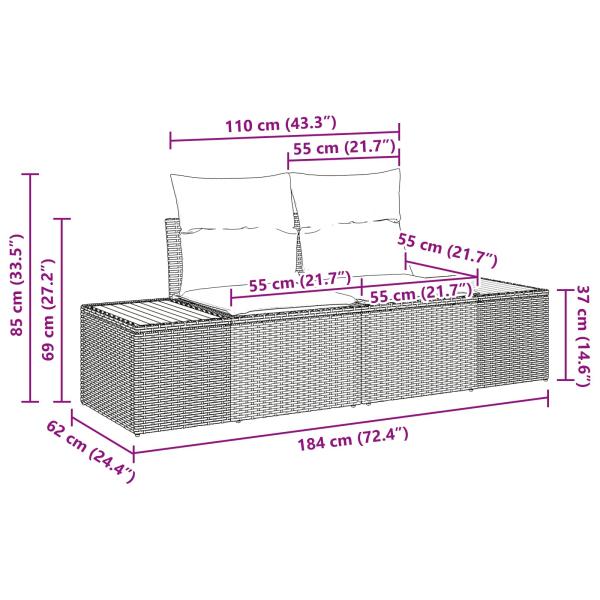 3-teiliges Garten-Sofa-Set mit Kissen Schwarz Poly Rattan Akazie