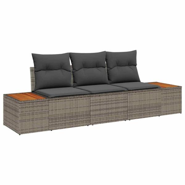 3-teilige Garten-Sofa-Set mit Kissen Grau Poly-Rattan Akazie