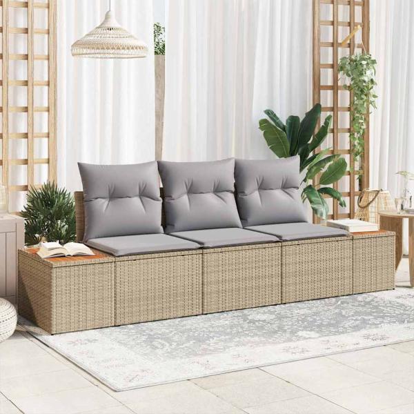 ARDEBO.de - 3-teilige Garten-Sofa-Set mit Kissen Beige Poly Rattan Akazie