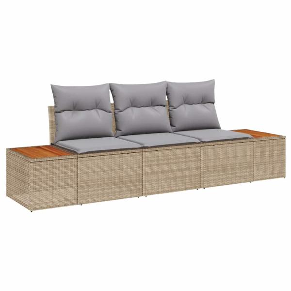3-teilige Garten-Sofa-Set mit Kissen Beige Poly Rattan Akazie