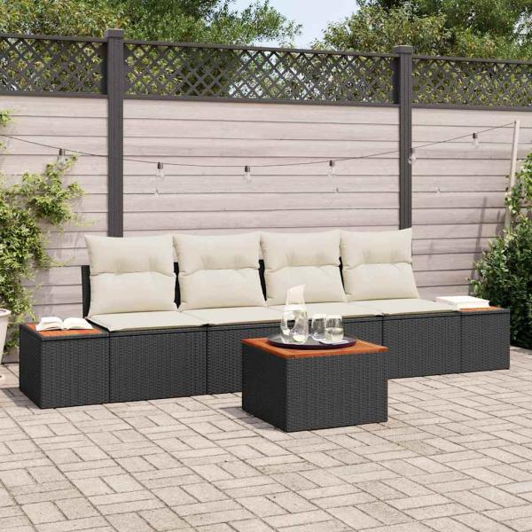 ARDEBO.de - 5-teiliges Garten Sofa Set mit Kissen Schwarz Poly Rattan Akazie