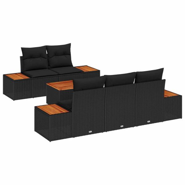 ARDEBO.de - 6-teiliges Garten Sofa Set mit Kissen Schwarz Poly Rattan Akazie