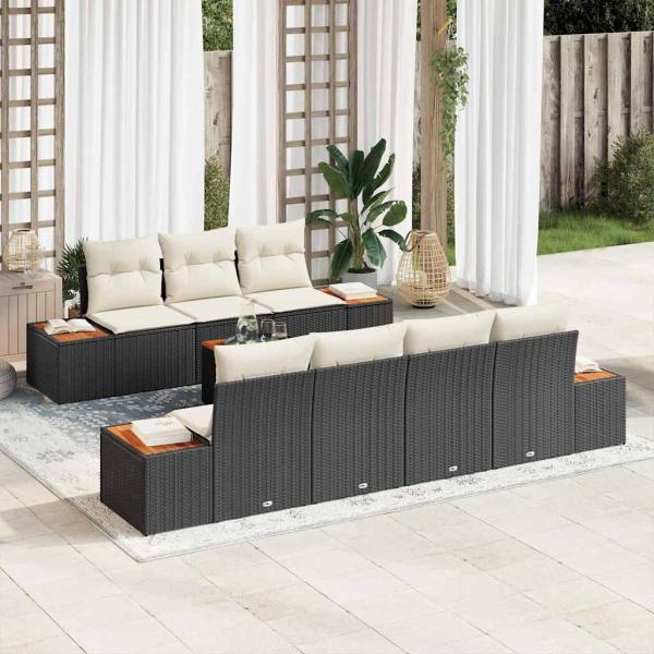 ARDEBO.de - 8-teiliges Garten Sofa Set mit Kissen Schwarz Poly Rattan Akazie