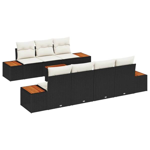 8-teiliges Garten Sofa Set mit Kissen Schwarz Poly Rattan Akazie