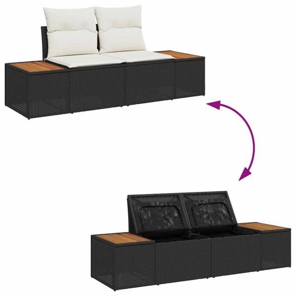 8-teiliges Garten Sofa Set mit Kissen Schwarz Poly Rattan Akazie