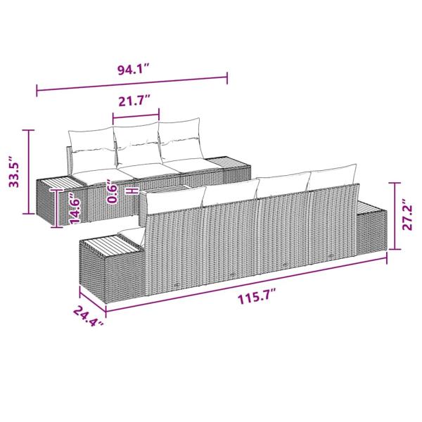 8-teiliges Garten Sofa Set mit Kissen Schwarz Poly Rattan Akazie