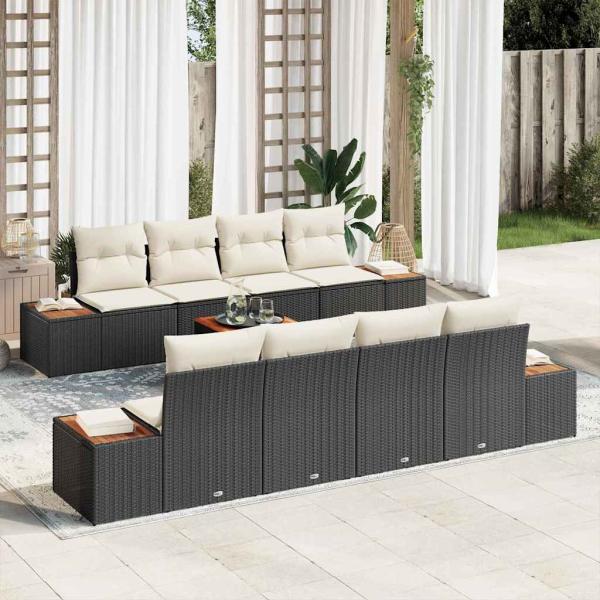 ARDEBO.de - 9-teiliges Garten-Sofa-Set mit Kissen Schwarz Poly Rattan Akazie