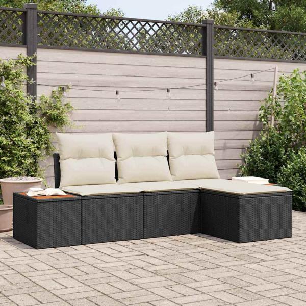 ARDEBO.de - 4-teiliges Garten Sofa Set mit Kissen Schwarz Poly Rattan Akazie