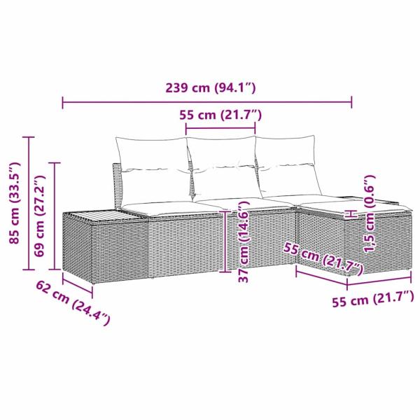 4-teiliges Garten Sofa Set mit Kissen Schwarz Poly Rattan Akazie