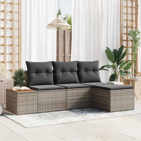 ARDEBO.de - 4-teiliges Garten-Sofa-Set mit Kissen Grau Poly-Rattan Akazie