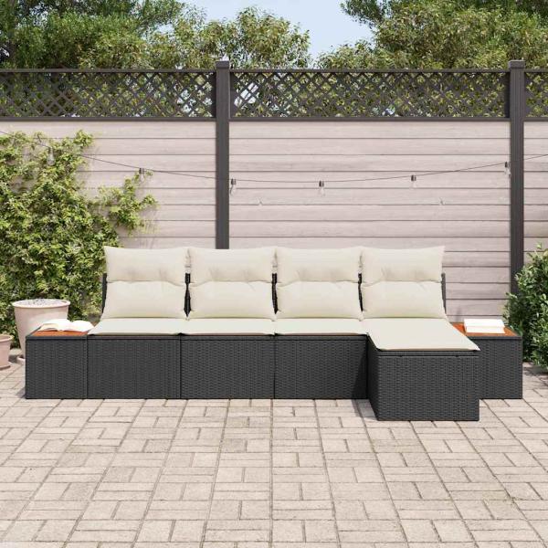ARDEBO.de - 5-teiliges Garten Sofaset mit Kissen Schwarz Poly-Rattan Akazie