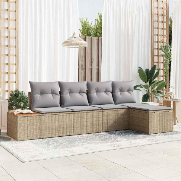 ARDEBO.de - 5-teiliges Garten-Sofa-Set mit Kissen in Beige aus Poly-Rattan