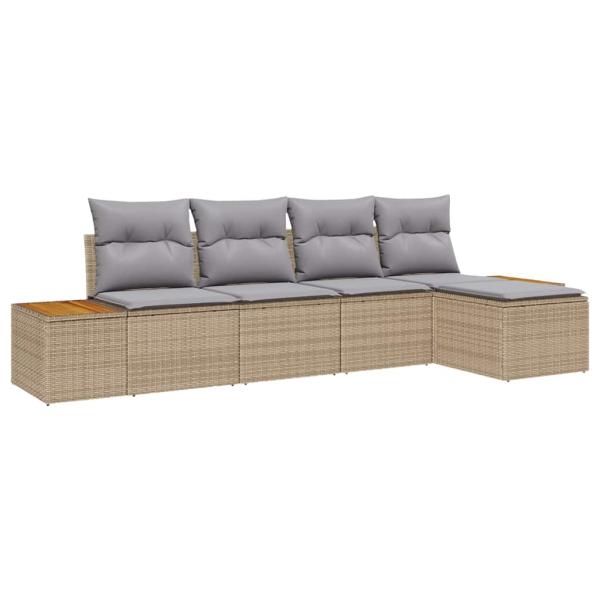 5-teiliges Garten-Sofa-Set mit Kissen in Beige aus Poly-Rattan
