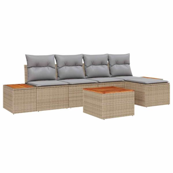 6-teiliges Garten-Sofa-Set mit Kissen - Beige Poly-Rattan Akazie