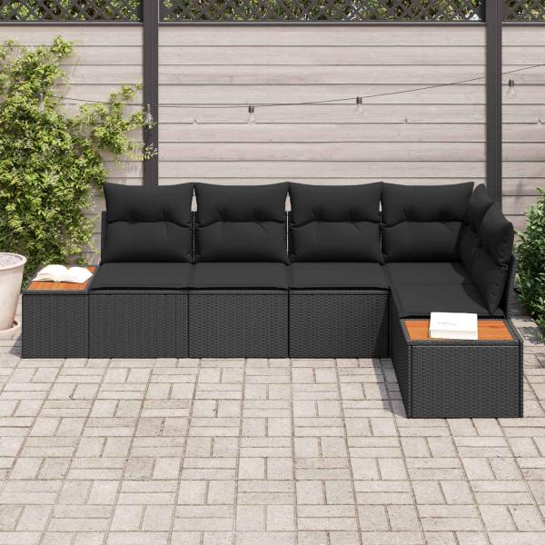 Garten-Sofa-Set 5 Stk. 5-Sitzanzahl Schwarz Poly Rattan