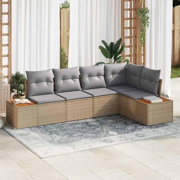 ARDEBO.de - 5-teiliges Garten Sofa Set mit Kissen in Beige Poly Rattan