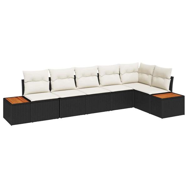 6-teiliges Garten-Sofa-Set mit Kissen Schwarz Poly Rattan Akazie