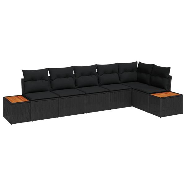 ARDEBO.de - 6-teiliges Garten Sofa Set mit Kissen Schwarz Poly Rattan Akazie