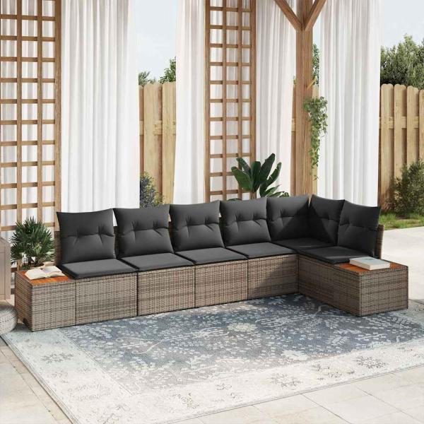 ARDEBO.de - 6-teiliges Garten Sofa Set mit Kissen Grau Poly Rattan Akazie