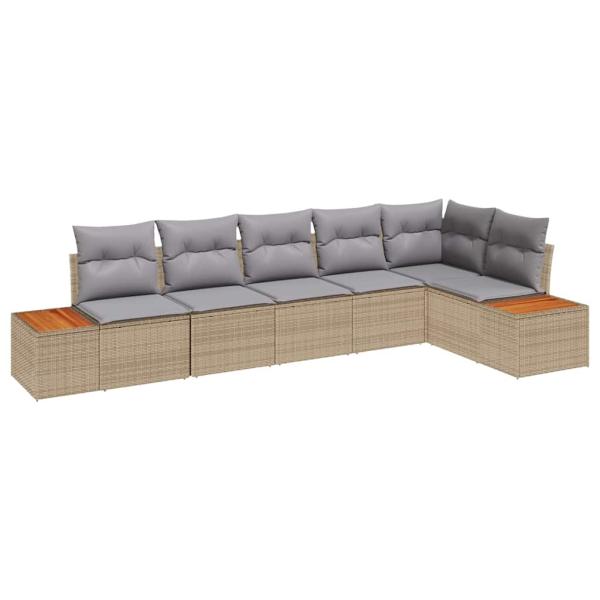 6-teiliges Garten Sofa Set mit Kissen Beige Poly-Rattan Akazie