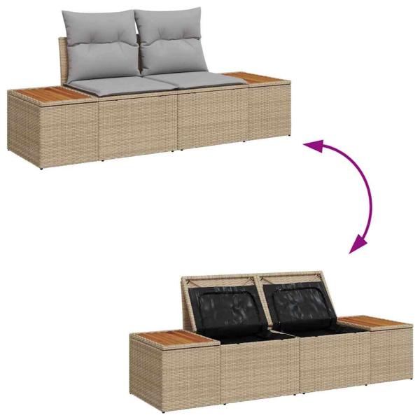 7-teiliges Garten-Sofa-Set mit Kissen Beige Poly-Rattan Akazie