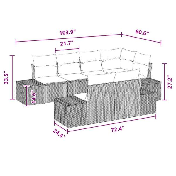 7-teiliges Garten-Sofa-Set mit Kissen Schwarz Poly-Rattan Akazie