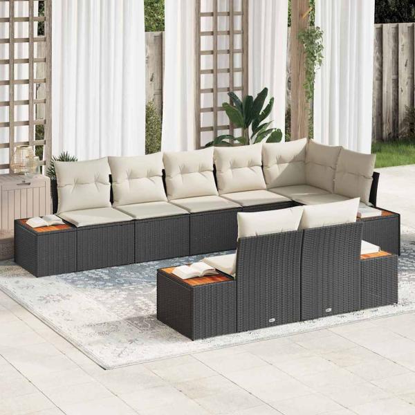 ARDEBO.de - 8-teiliges Garten Sofa Set mit Kissen Schwarz Poly Rattan Akazie