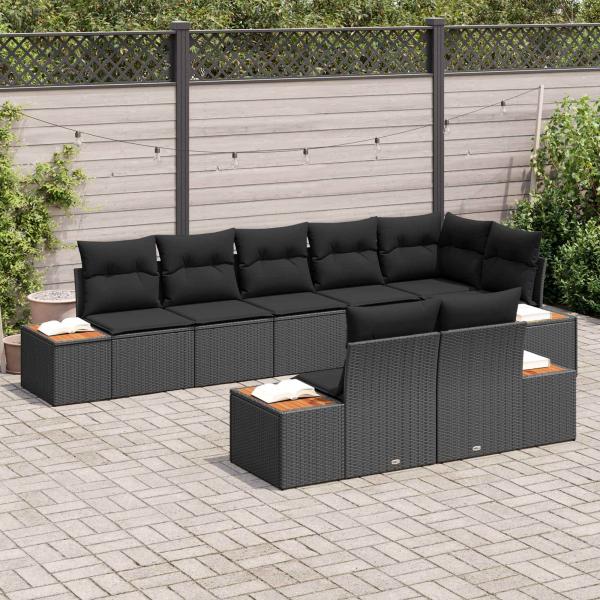ARDEBO.de - 8-teiliges Garten Sofa Set mit Kissen Schwarz Poly Rattan Akazie