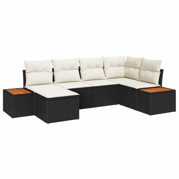 ARDEBO.de - 6-teilige Garten Sofa Set mit Kissen Schwarz Poly Rattan Akazie