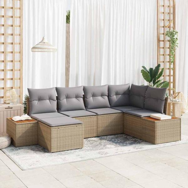ARDEBO.de - 6-teilige Garten Sofa Set mit Kissen Beige Poly Rattan Akazie