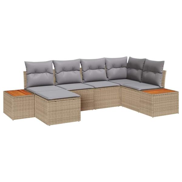 6-teilige Garten Sofa Set mit Kissen Beige Poly Rattan Akazie