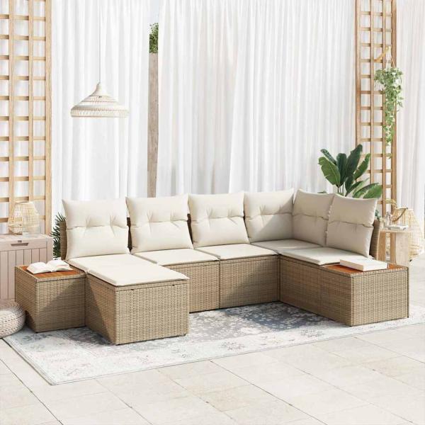 ARDEBO.de - 6-teiliges Garten Sofa Set mit Kissen Beiges Poly Rattan Akazie