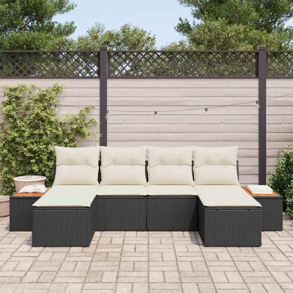 Gartensofa-set 6 stk. Schwarz und Creme Poly Rattan