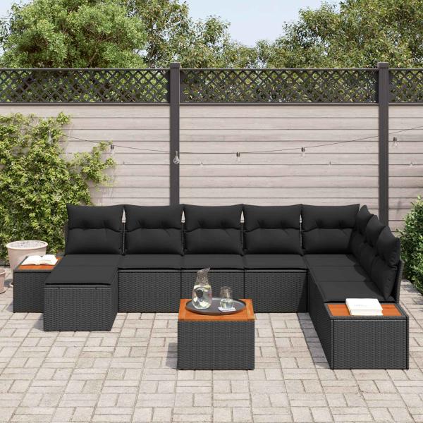 Gartensofa-set 9 stk. 8-Sitzanzahl Schwarz Polyrattan