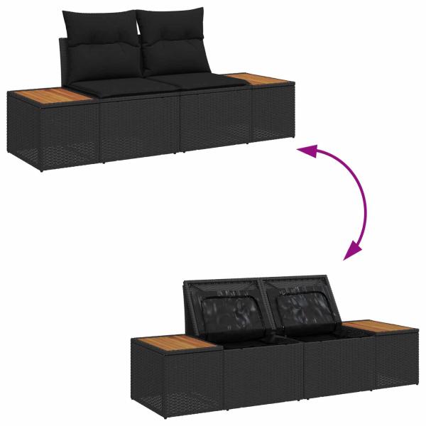 6-teilige Garten Sofa Set mit Kissen Schwarz Poly Rattan Akazie